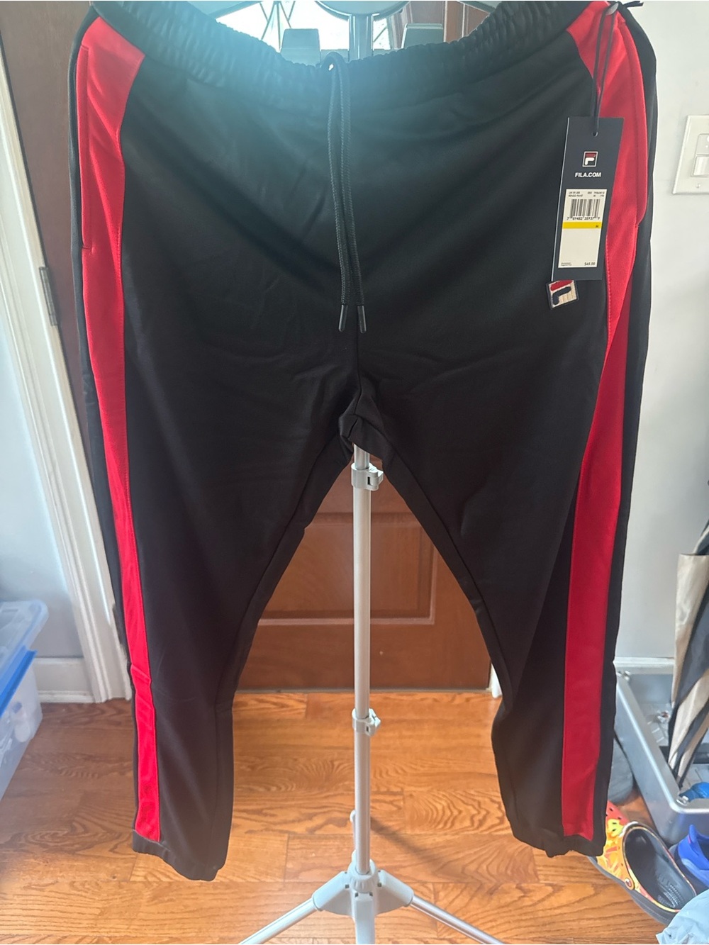 FILA Black Track Pants with Red Side Stripes